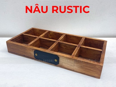 Khay gỗ chữ nhật chia 8 ngăn tag gỗ đen viết phấn [2 màu] KT 33x17x4cm KHAY-GO-04